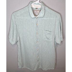 Bruno Positano Washable Linen Polo Shirt Medium Blue Short Sleeve Collared